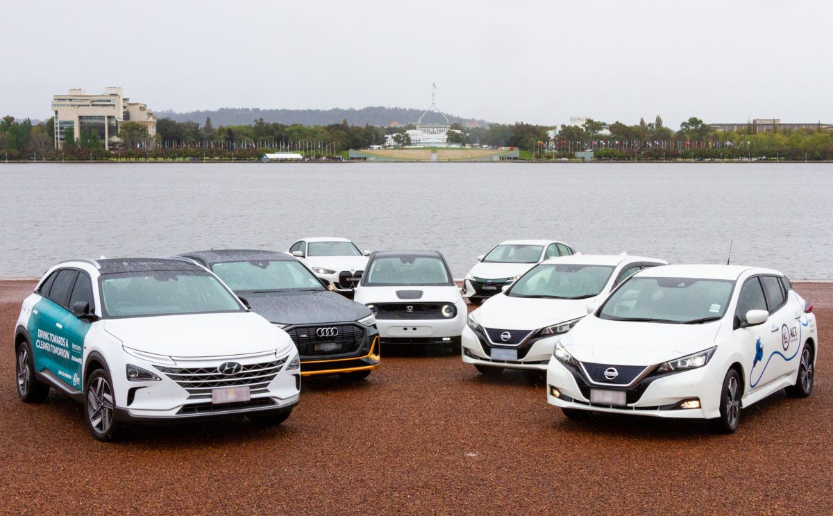 group of parked electric vehicles in Canberra