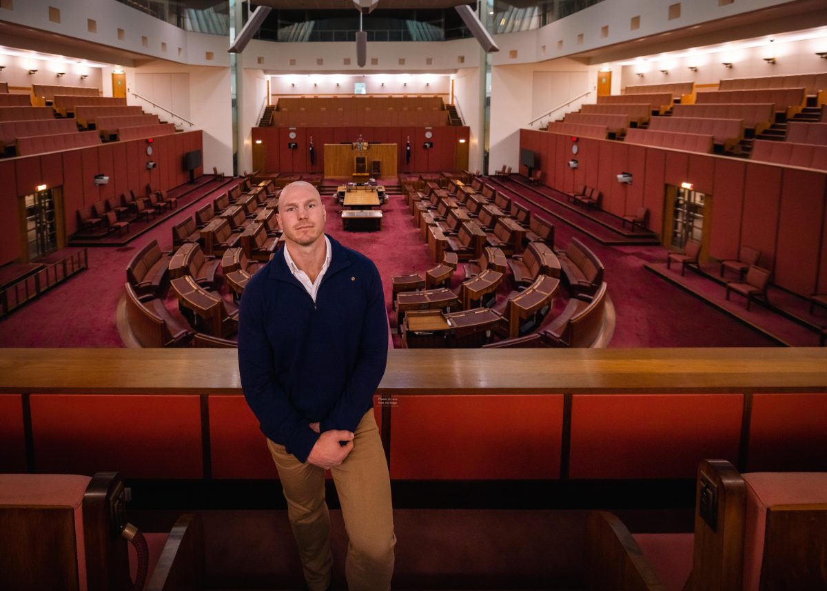 man standing in parliamentary building