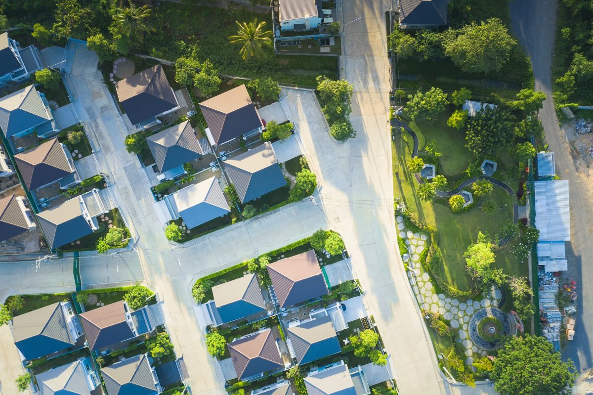 graphic of aerial view of suburban housing