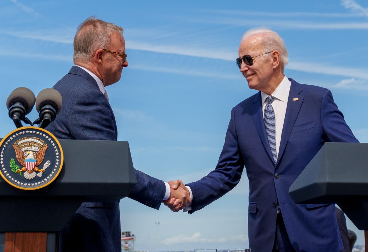 Anthony Albanese and Joe Biden at the AUKUS announcement in March