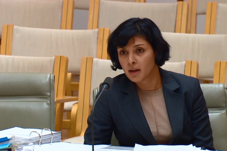 Aruna Sathanapally at a Senate Committee hearing