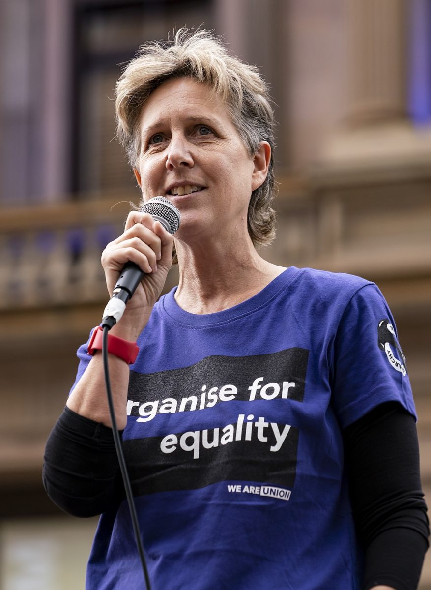 Sally McManus giving a speech in 2022