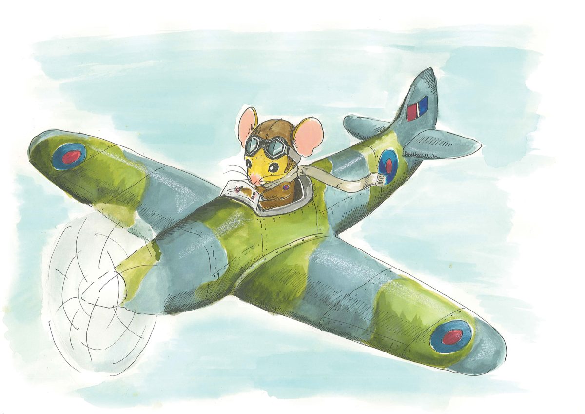 Illustration of mouse in a war plane