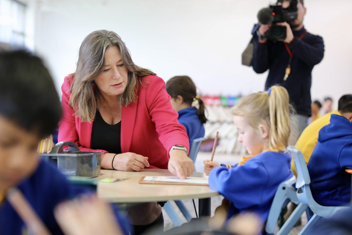 Yvette Berry with primary school kids