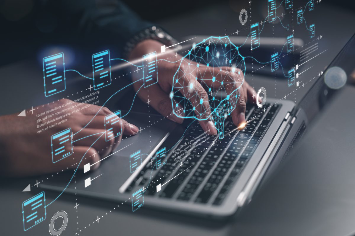 Conceptual image of human typing to train artificial intelligence