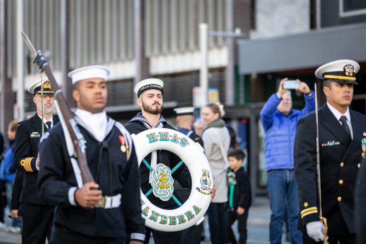 The crew of HMAS Canberra during the last 'Freedom of Entry' parade in 2023. 