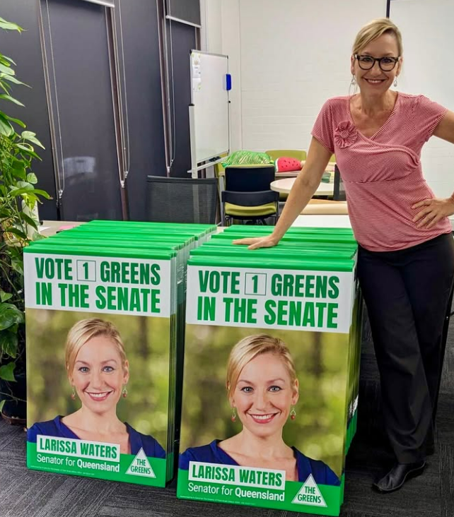 Larissa Waters is the new Greens leader, being elected by her part in an uncontested ballot.