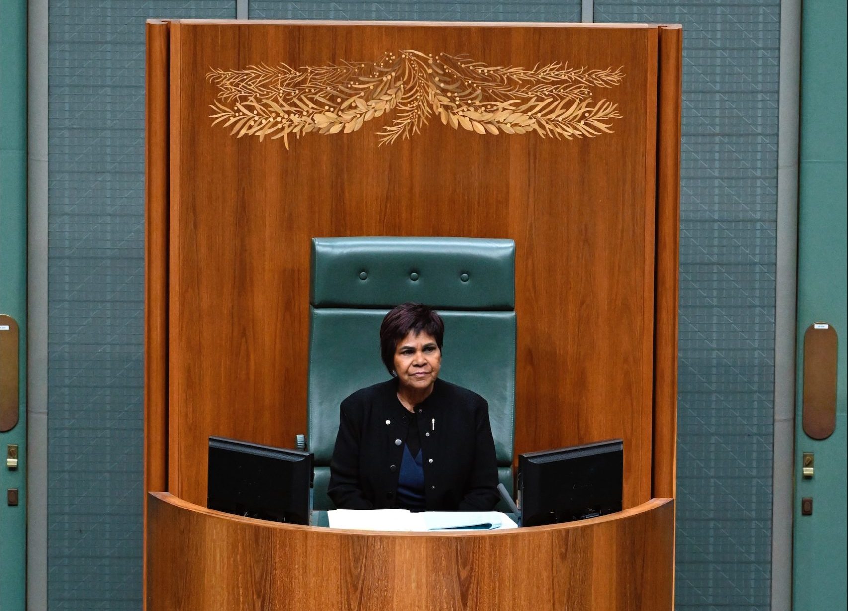 First Nations woman in Speaker's chair in Parliament.