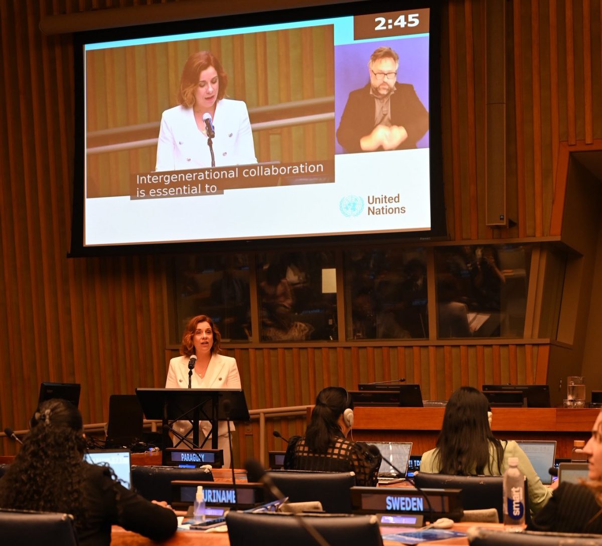 Anika Wells speaking at the United Nations