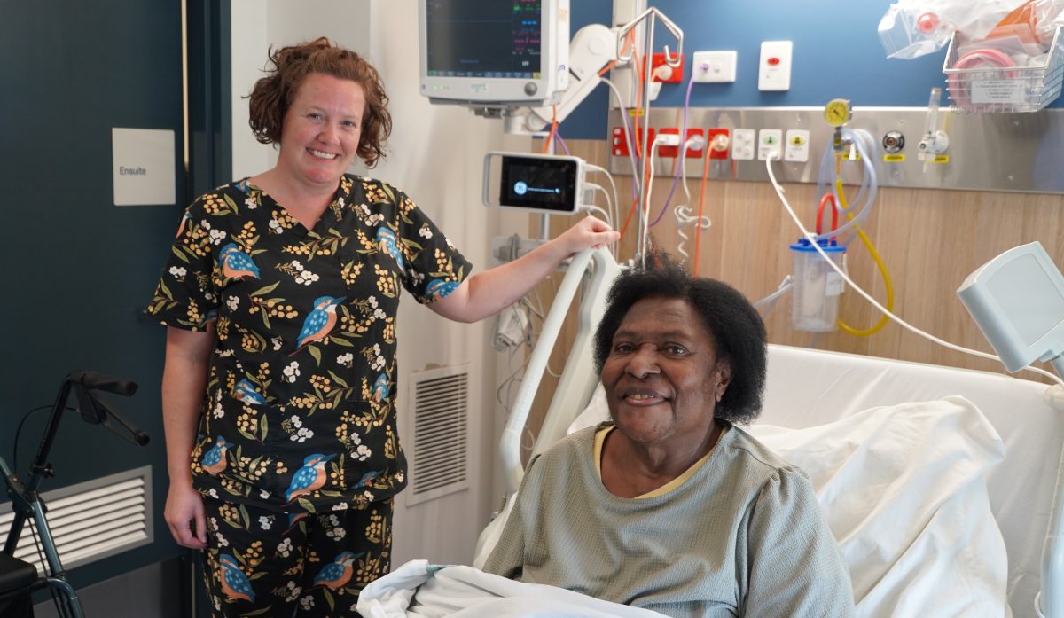 Kidney transplant recipient Aunty Rosie Sambo from Thursday Island with renal and transplant nurse Prue Francis.