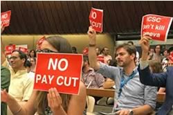 Geneva staff strike against pay cuts