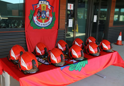 Senior firefighters climb the ladder