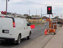 Automatic signs control vehicle roadwork safety