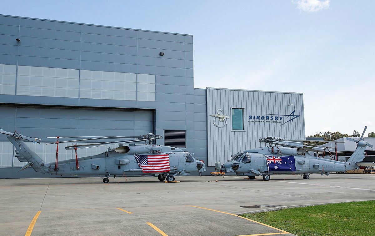 MH-60R navy helicopters bearing US and Australian flags