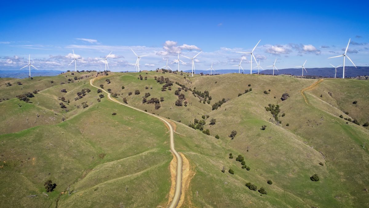 Aerial view of Wind Turbines outside of Seymour in Victoria.