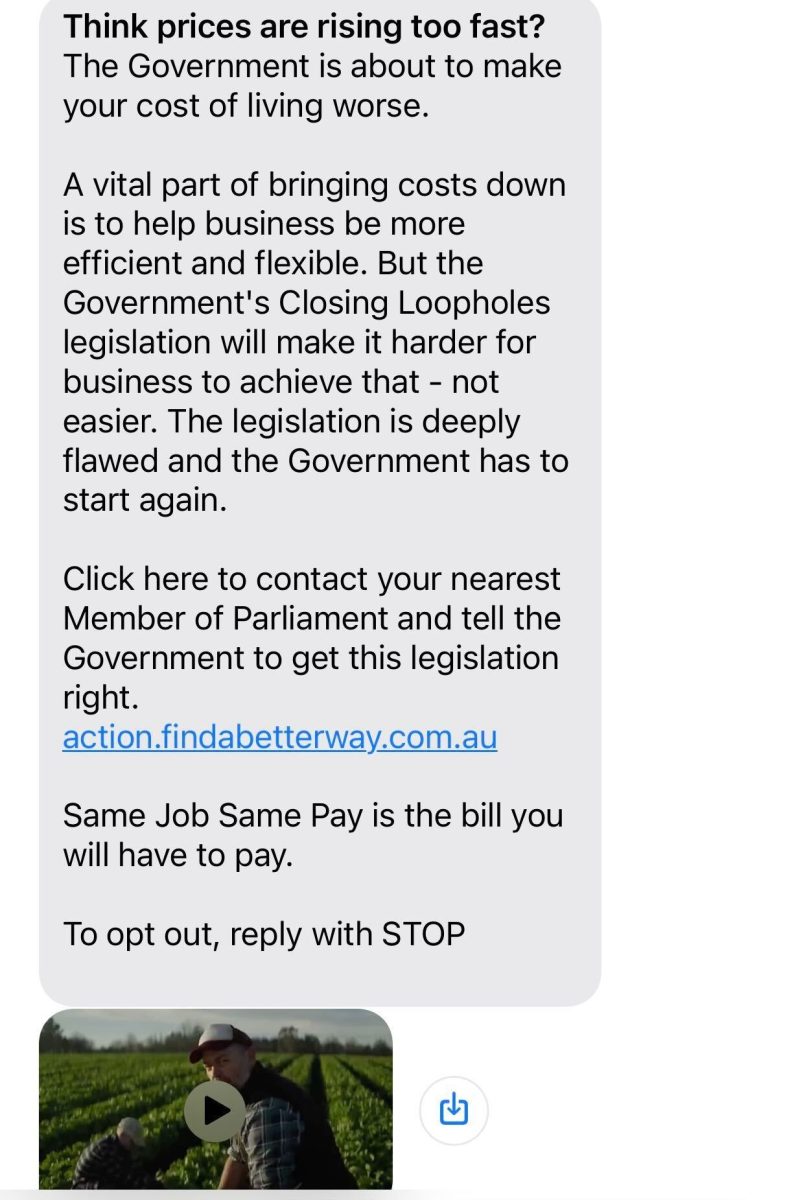 A text from a Minerals Council ad campaign against an IR bill