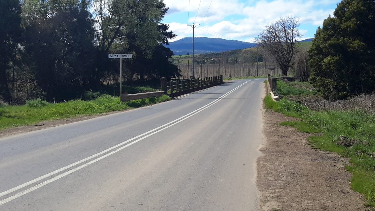 A photo of the Styx River bridge from the street.