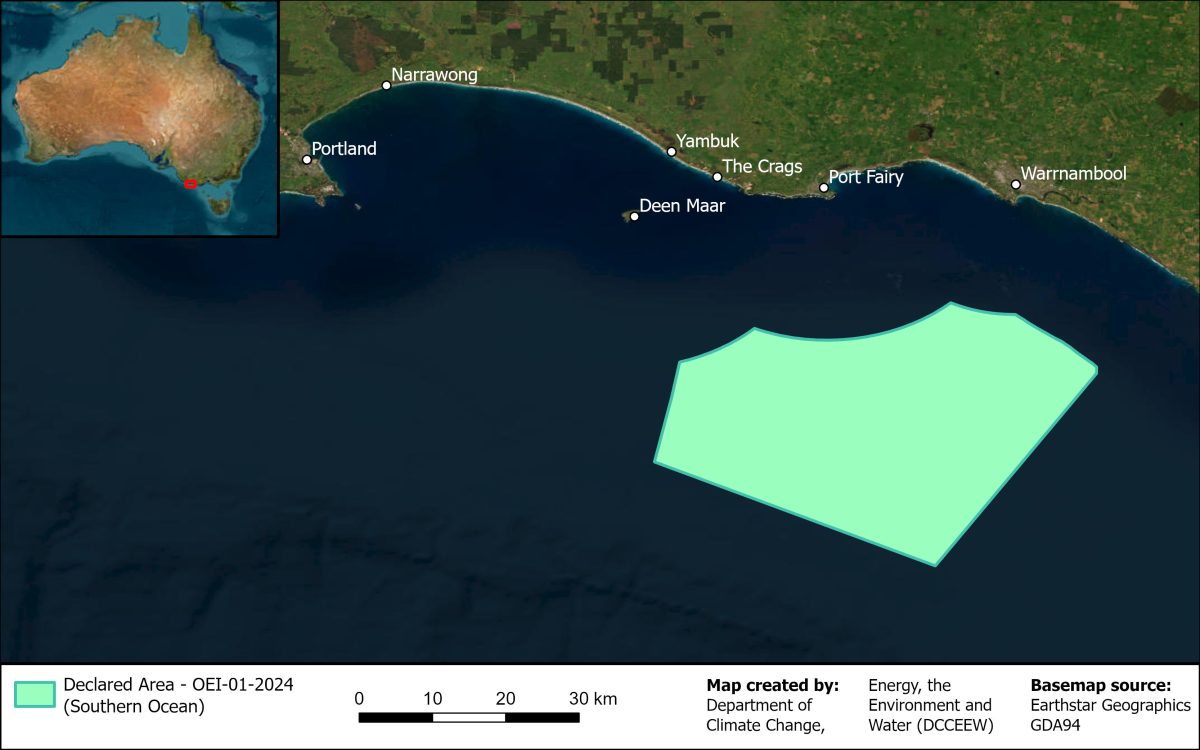 A map showing the zone off Victoria's coast where the wind farm will be developed.