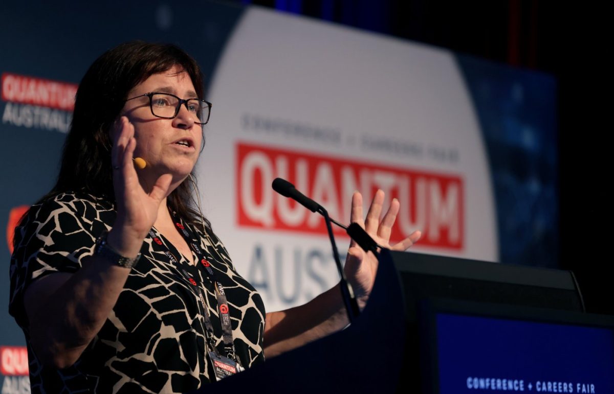 Professor Emily Hilder speaking at Quantum Australia 2024.