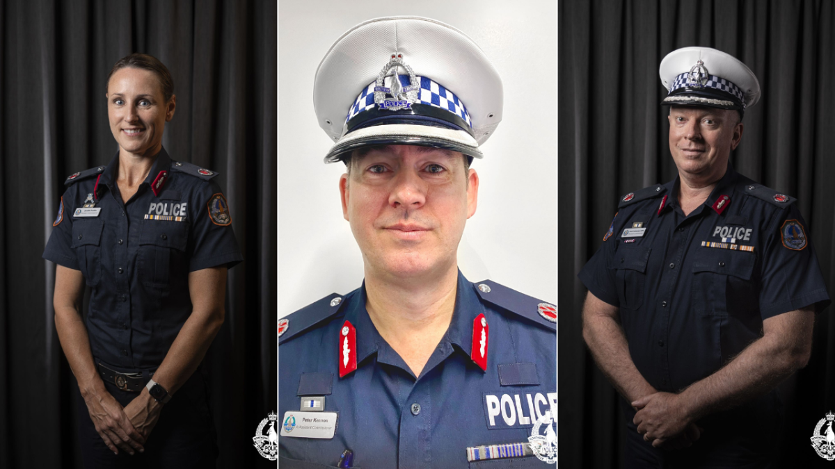The new NT Police Assistant Commissioners (L to R) Janelle Tonkin, Peter Kennon, and Matt Hollamby APM.