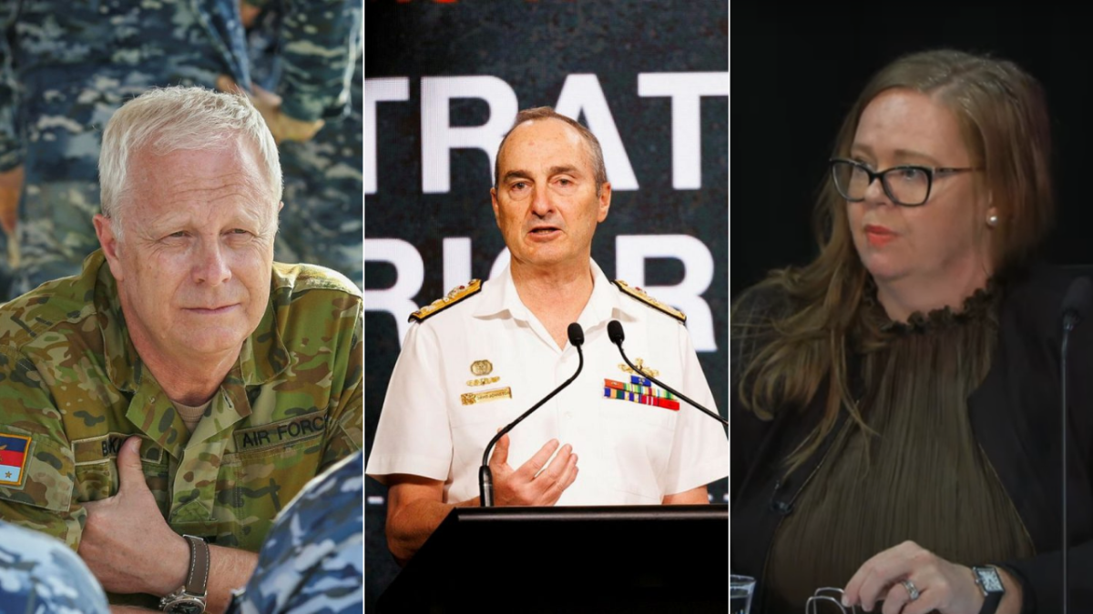 Three images compiled together: two defence force officers and a woman