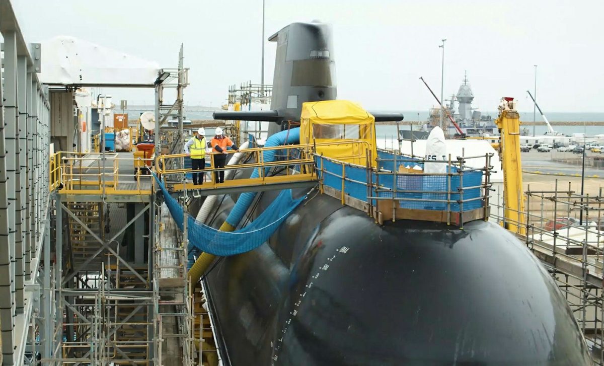 submarine undergoing maintenance