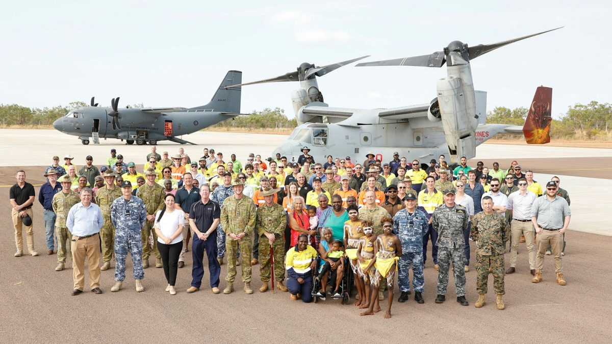 people at an air force airfield reopening