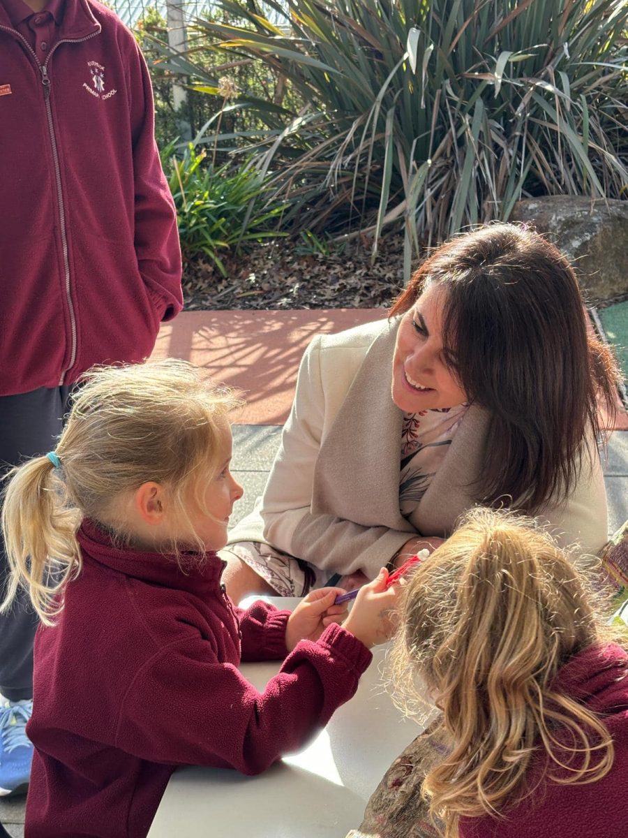 Jo Palmer with school children