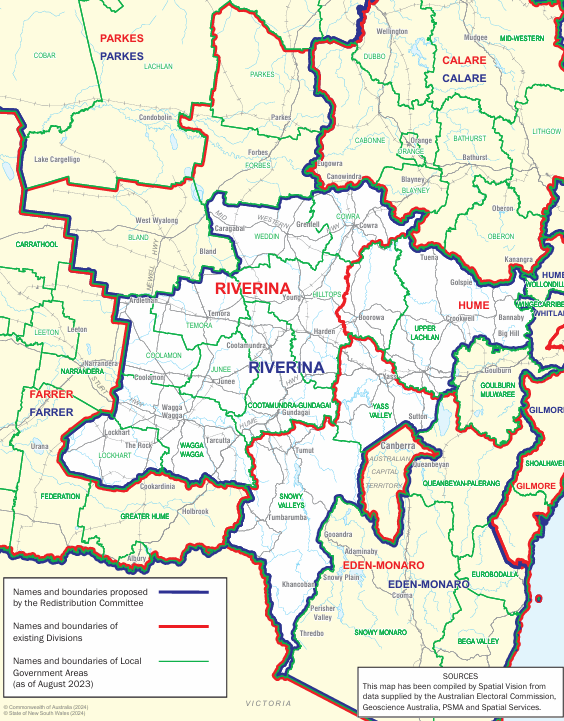 Proposed redistribution of Riverina Electoral Division.