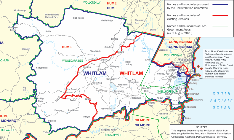 Proposed redistribution of Whitlam Electoral Division.