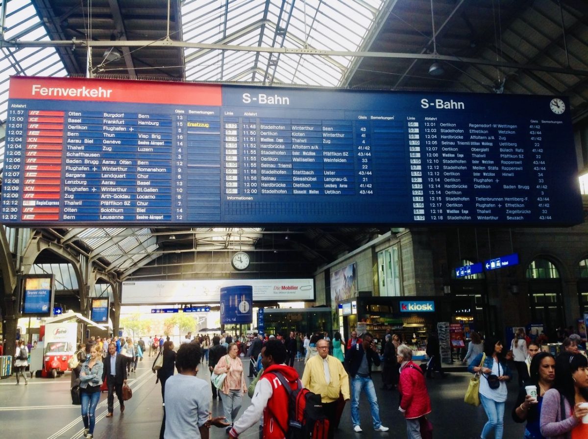 Meandering through the hustle and bustle at Zurich's main railway station, Zurich Hauptbahnhof, before boarding a train to Milan. 