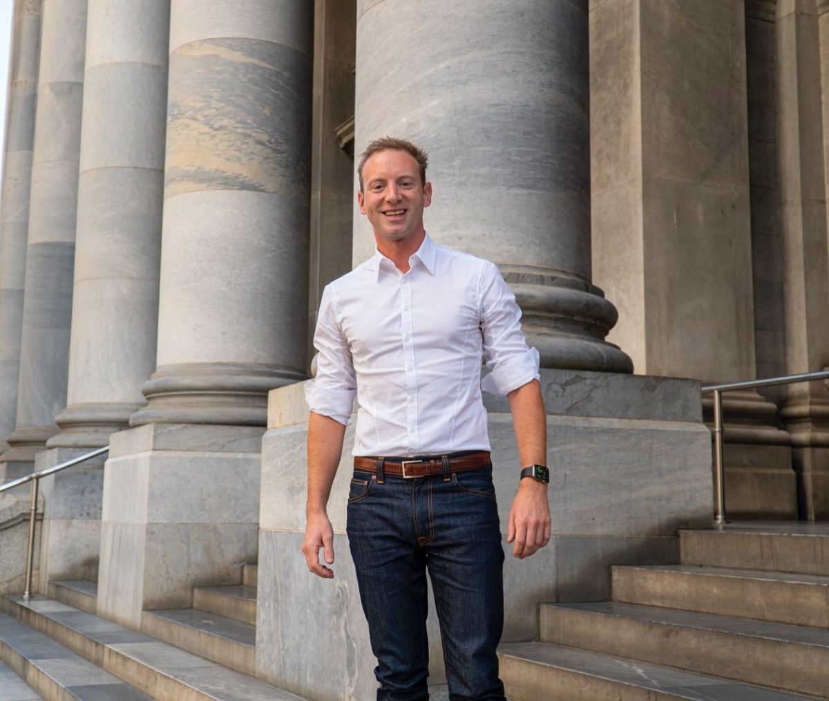 David Speirs on the front steps of South Australian Parliament.