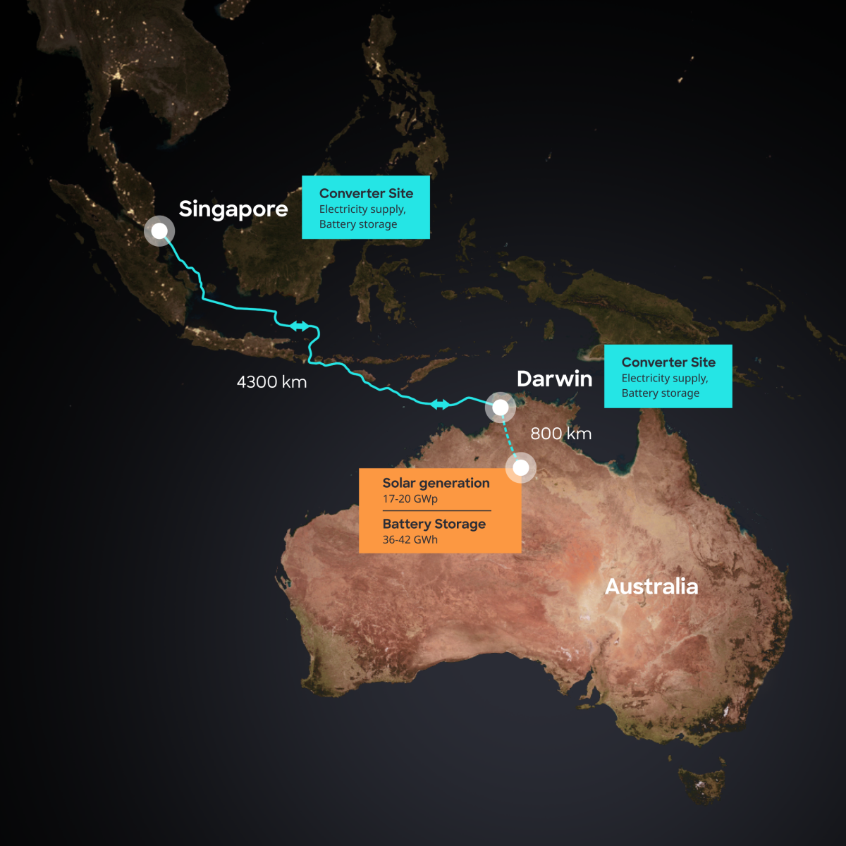 Map of solar farm project involving Australia and Singapore