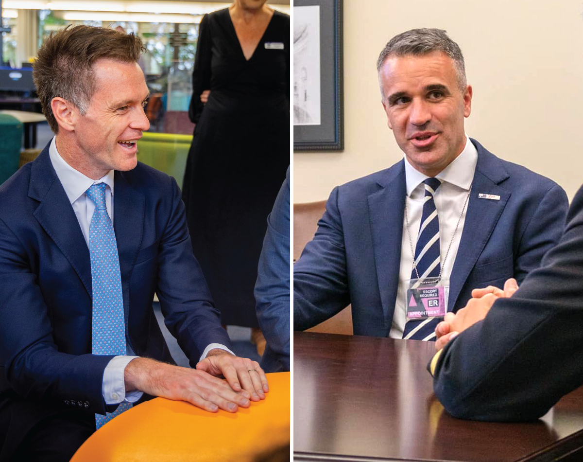 Two photos of the NSW and SA premiers put together