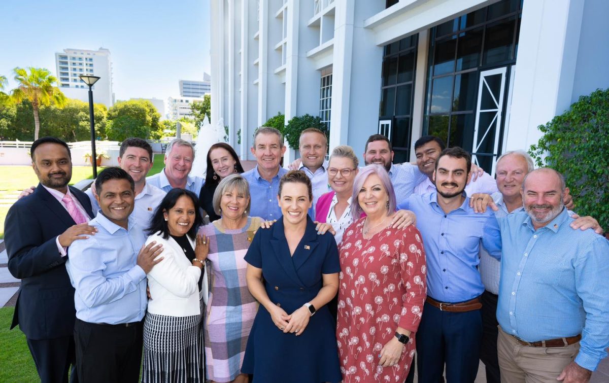 Chief Minister Lia Finocchiaro and her new Cabinet standing together outside Darwin Parliament.