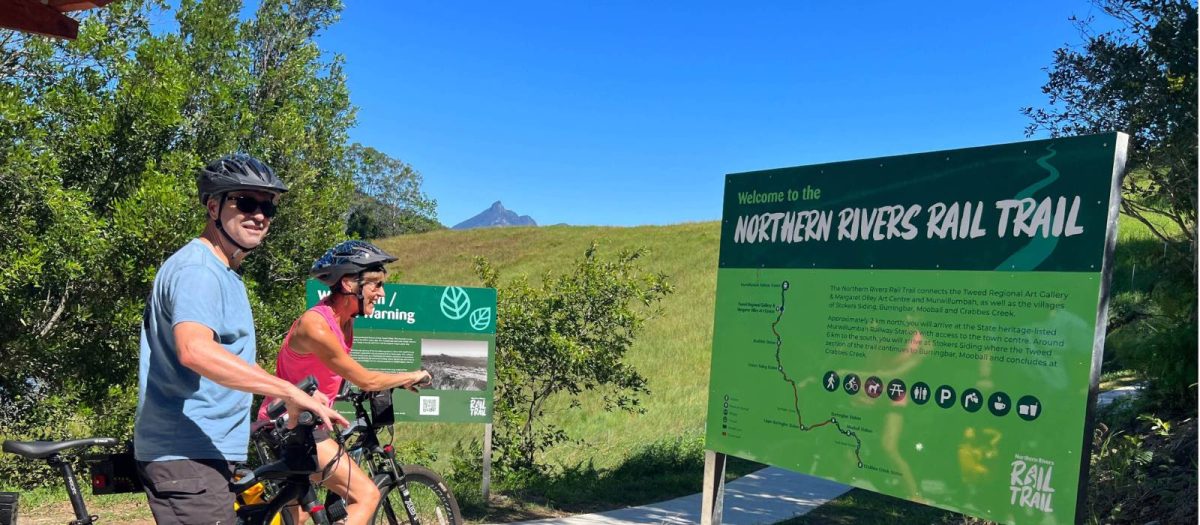 Rail trail viewing as you cycle on the Northern Rivers rail trail and Tweed Coast short break trip.