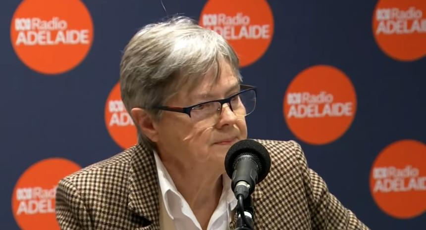 Ann Vanstone sitting in front of a microphone.