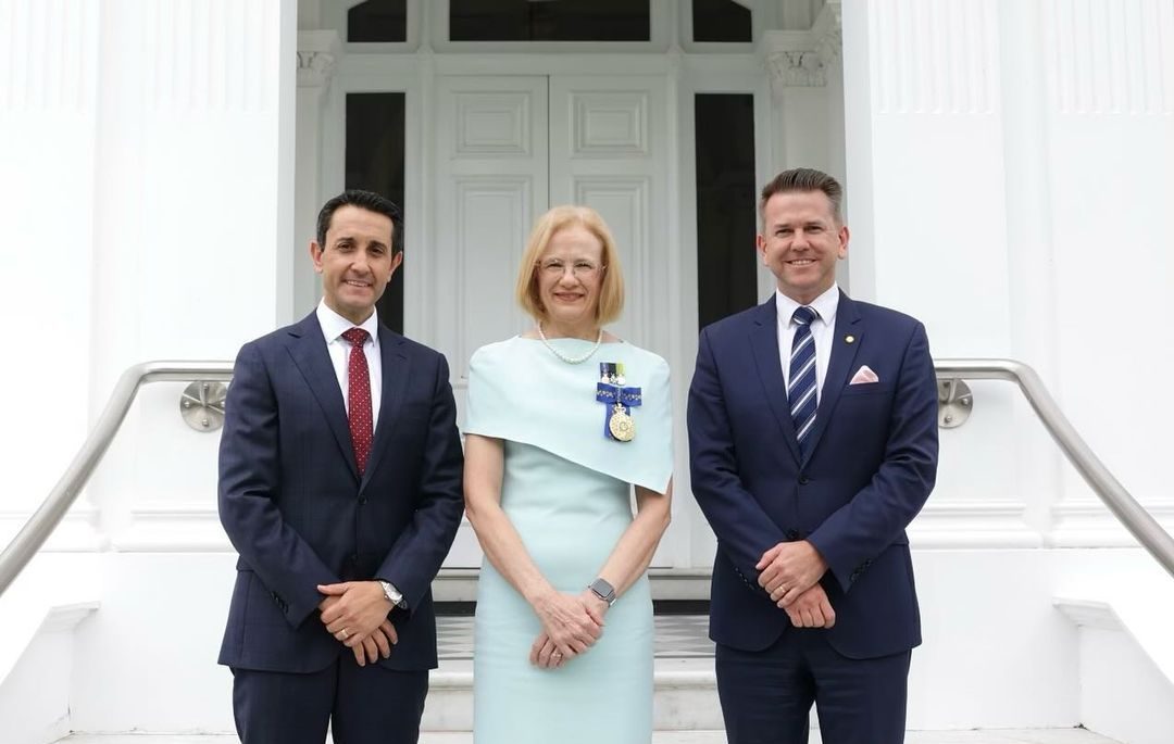 Premier David Crisafulli, QLD Governor-General Jeannette Young and Deputy Premier Jarrod Bleijie.