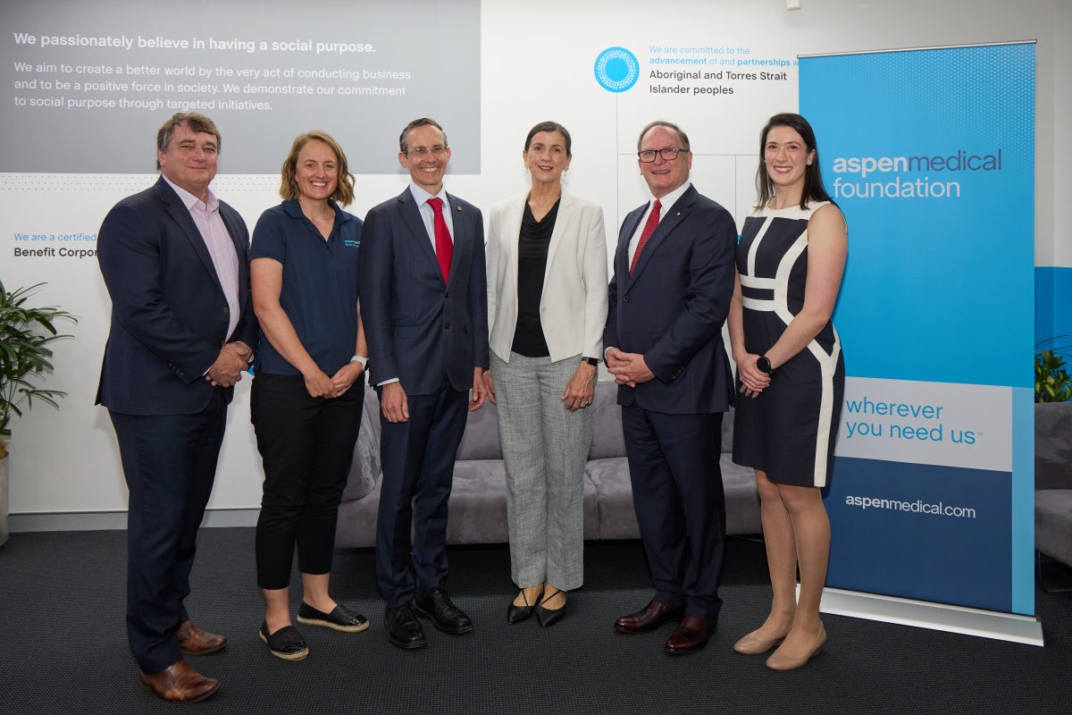 Group Shot (L – R): Craig Fitzgerald Aspen Medical COO, Mel Broers Aspen Medical Social Impact Manager, Dr Andrew Leigh MP, Amelda Keys Aspen Medical Foundation Director, Glenn Keys Aspen Medical Founder and Executive Chair, Sian Keys Aspen Medical Foundation Chair.