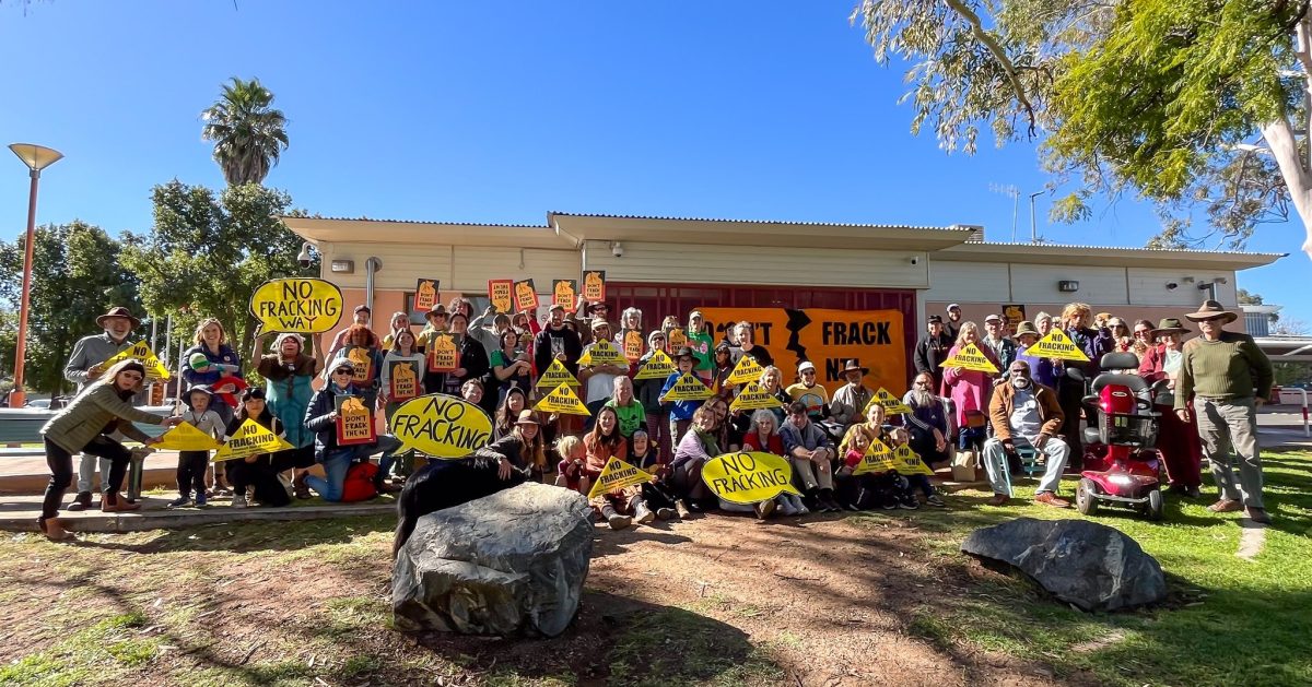 A large group of people protesting against fracking in the NT.