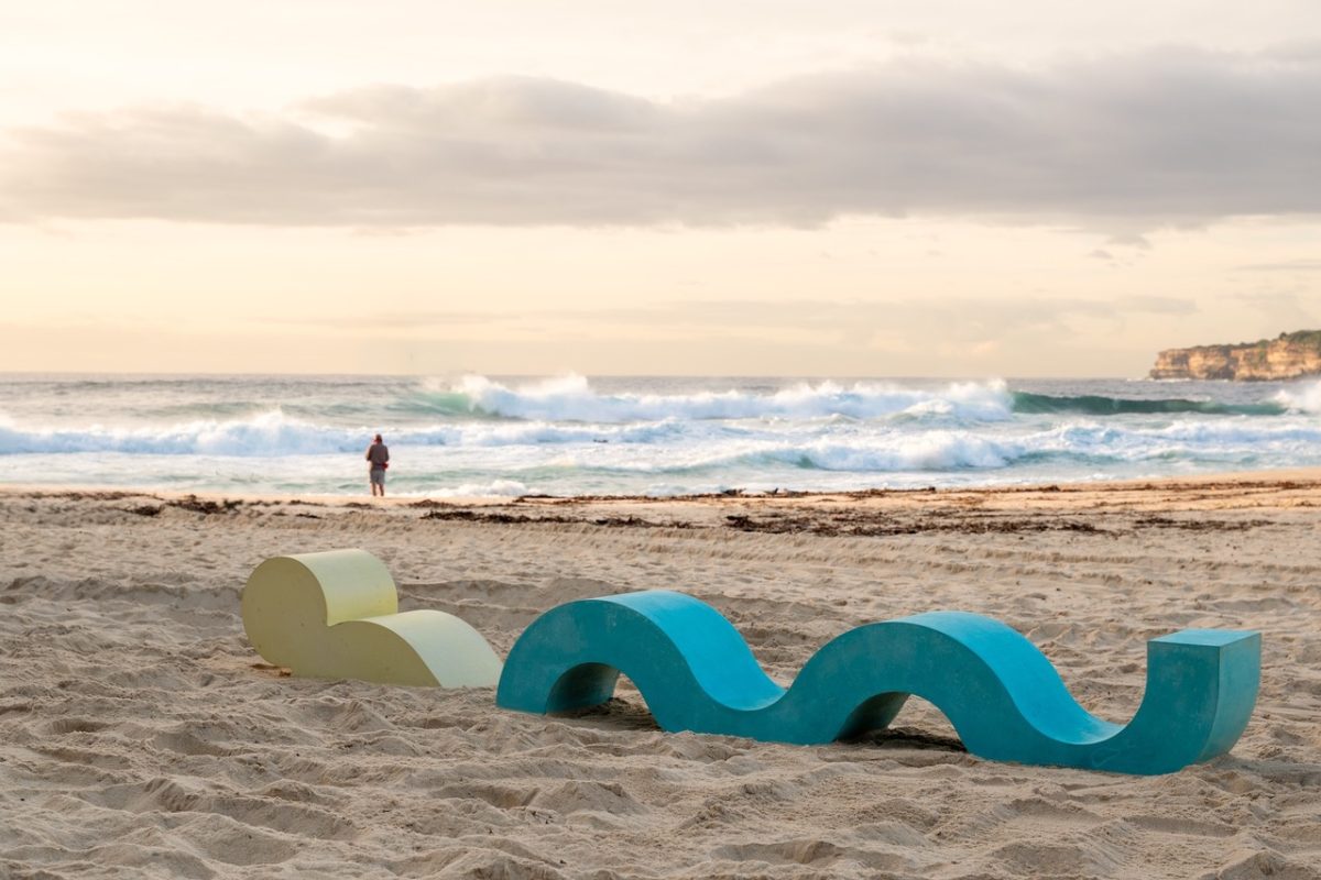 Swimmer, by Shaumyika Sharma, is one of the more than 100 sculptures on Sydney’s breathtaking two-kilometre Bondi to Tamarama coastal walk for Sculpture by the Sea, Bondi 2024.