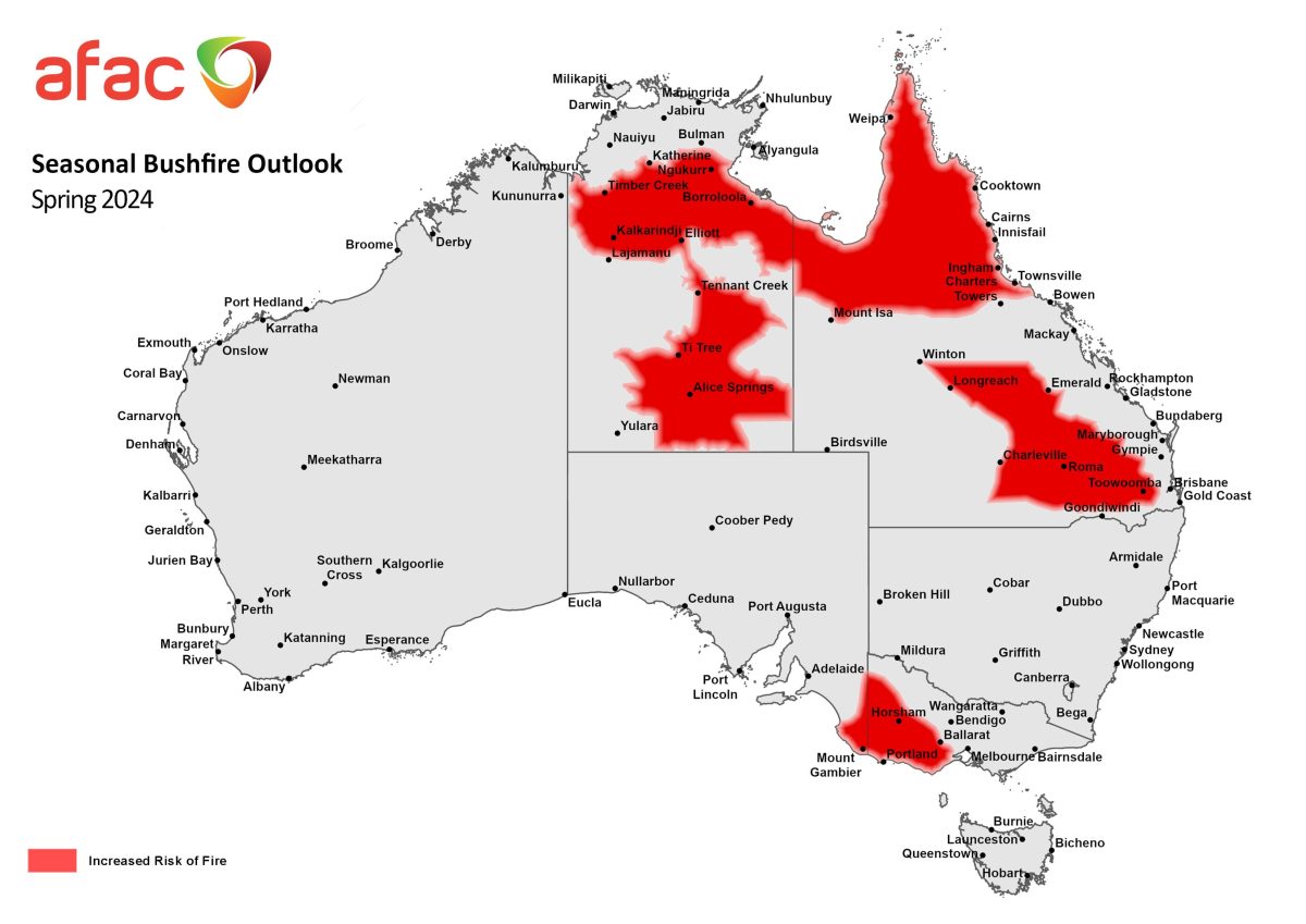 A map of Australia showing the 2024 bushfire season outlook