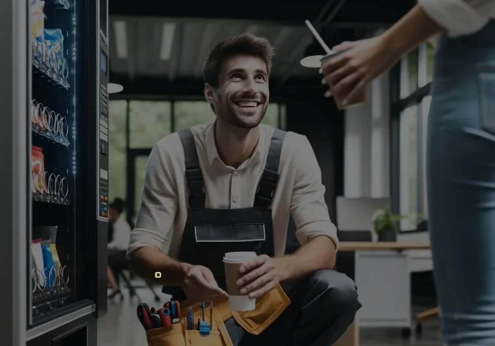 Smiling man by a vending machine