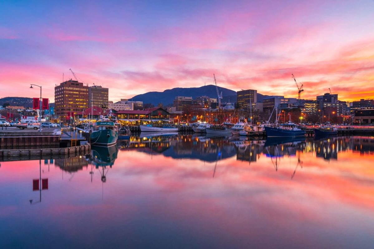 a harbour at sunset