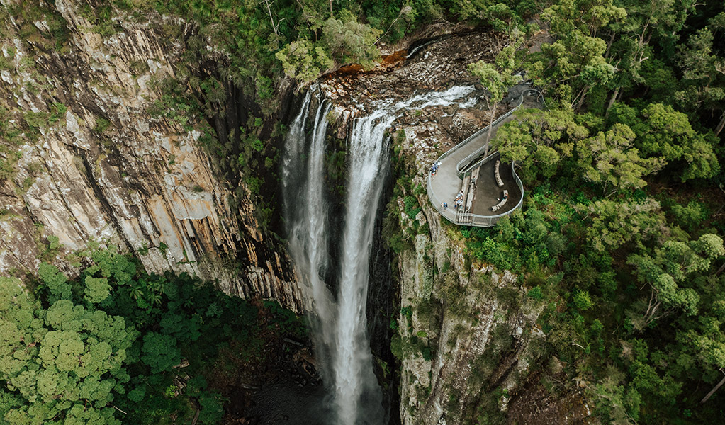 hinterland waterfall with lookout