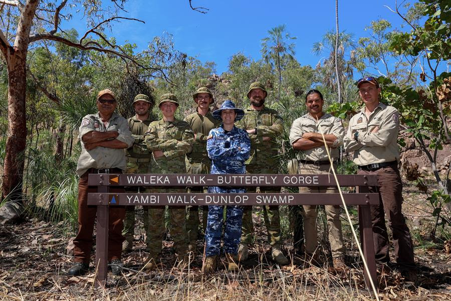 Aviators from RAAF Base Tindal with Northern Territory Parks and Wildlife rangers during the clearing of the Jatbula Trail.