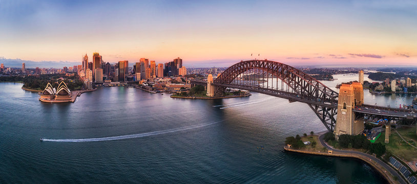 city skyline, bridge and harbour