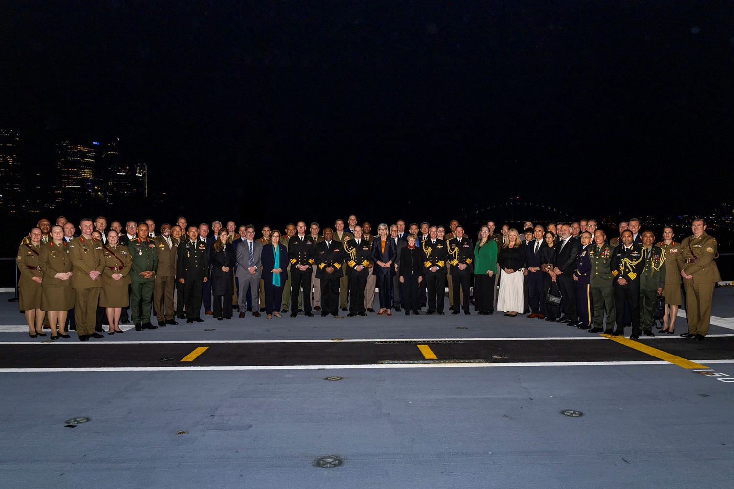 Governor General Sam Mostyn (centre-right) and officials from participating nations at the launch of Exercise Talisman Sabre 2025 in Sydney on 13 July. 