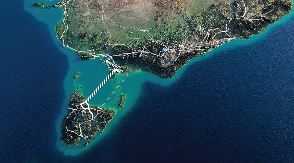 graphic of energy project bridging two land masses