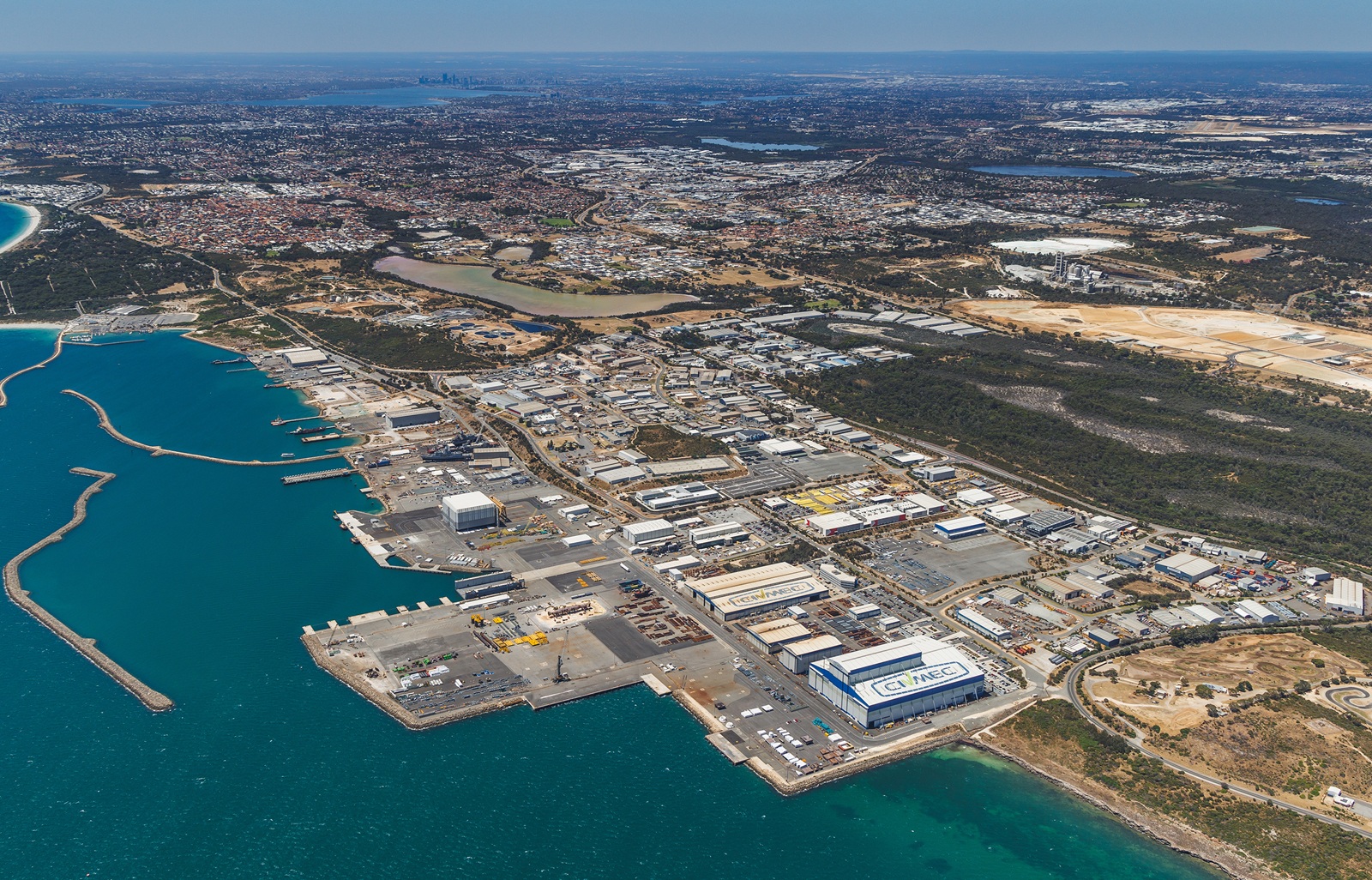 aerial view of a shipyard